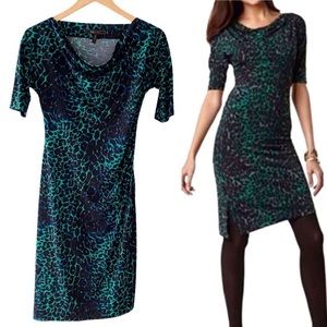 BCBG MaxAzria BodyCon Stretchy Jade Green Leopard Dress | S